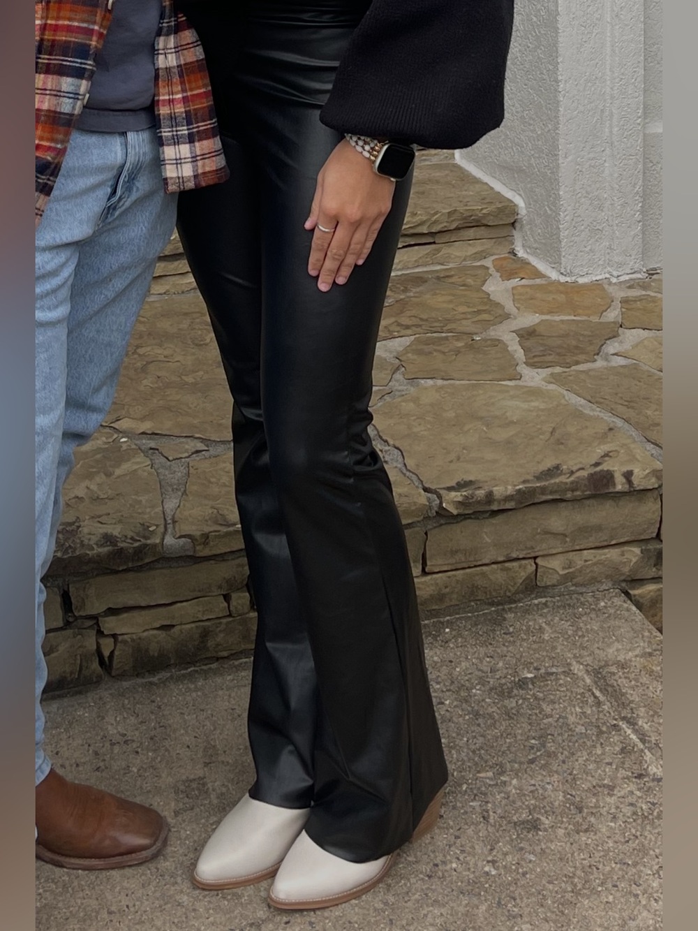 bagatelle Black Faux Leather Flare Jeans